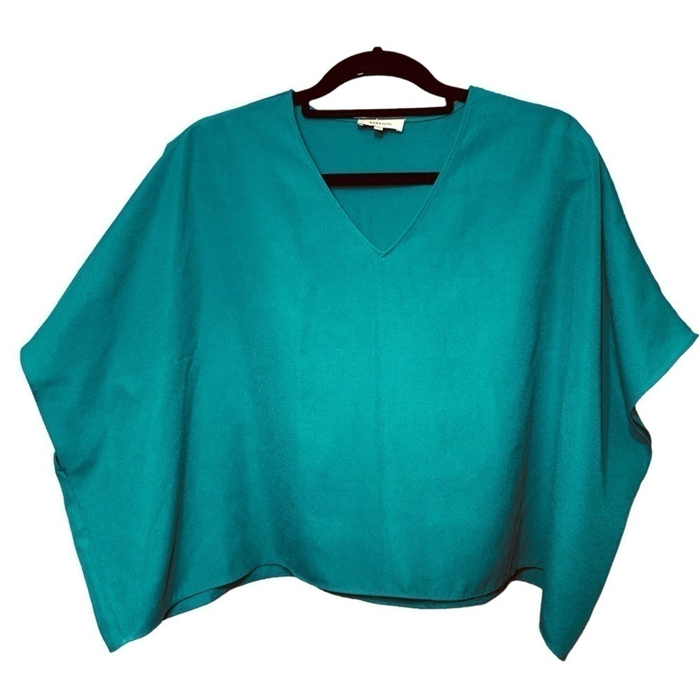Aritzia Babaton Green Crepe Blouse Sz S Oversized Dolman Short Sleeve Shirt - Picture 5 of 13